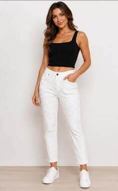 ALLURE by Julia K Ivory Denim Slim Fit Jeans 3X Rhinestone Pull-on Pants NWT B15